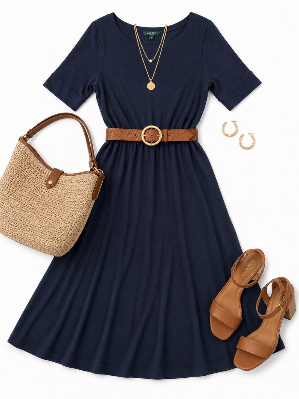 Ralph Lauren Navy Midi A-Line Dress